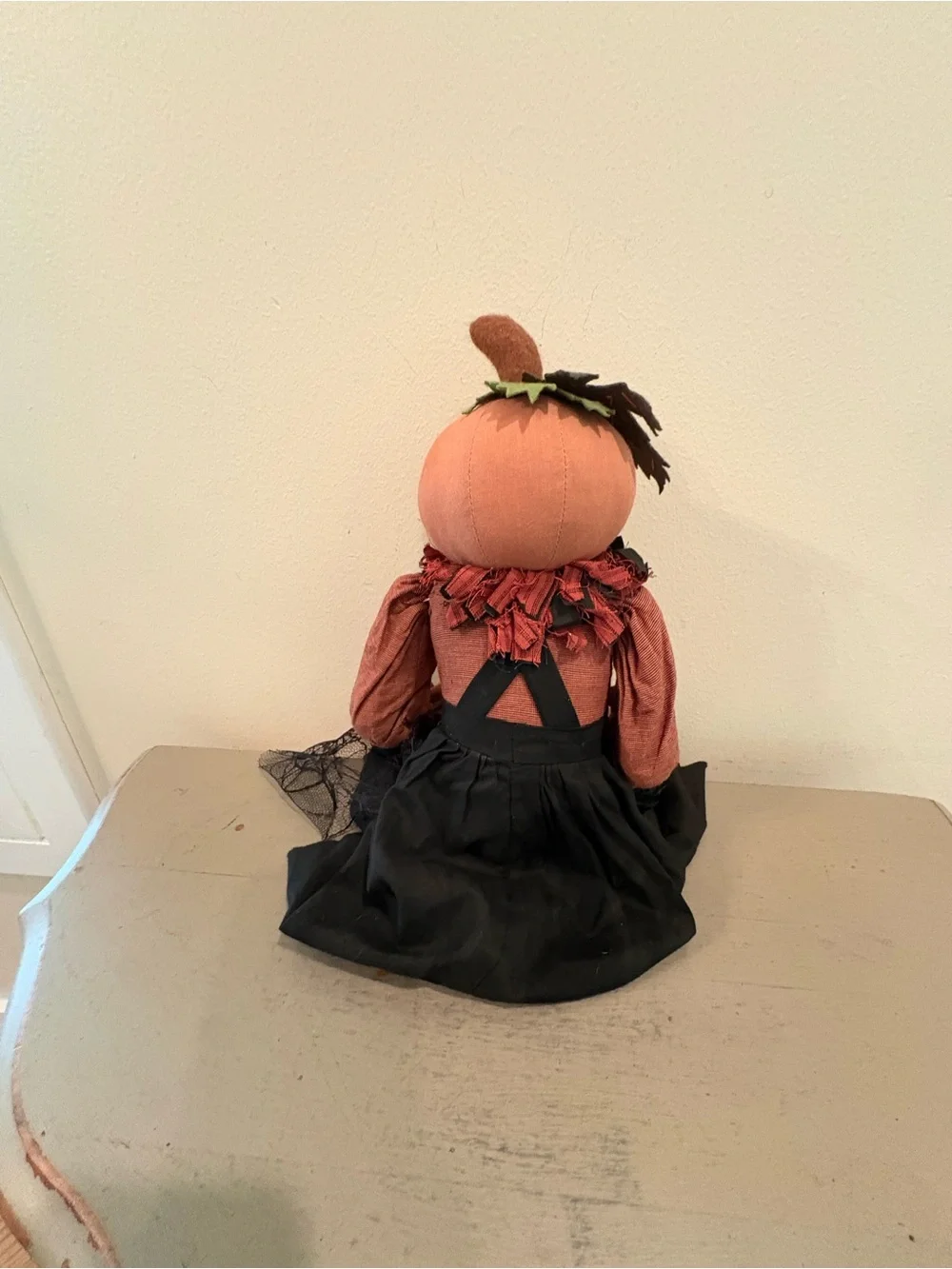 VTG Primitive Halloween Pumpkin Folk Art Girl Doll